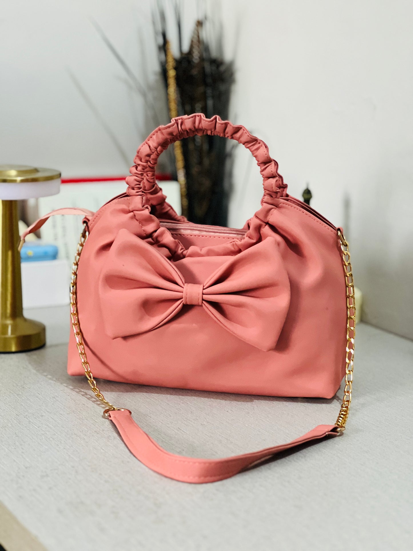 Twisted Bow Bag – Pink | Black | Moss Green