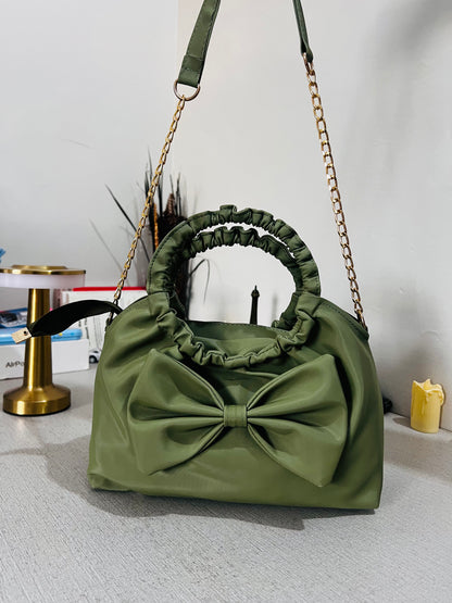 Twisted Bow Bag – Pink | Black | Moss Green