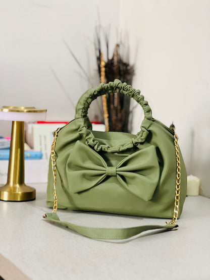 Twisted Bow Bag – Pink | Black | Moss Green